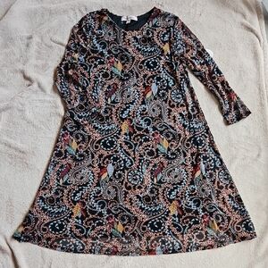NWT Harlow & Rose Colorful Paisley Long Sleeve Dress With Navy Base